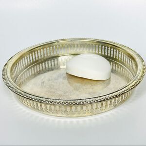 SILVER plate round vanity serving tray